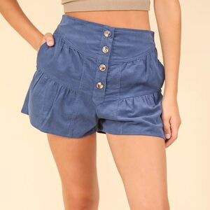Very J Blue Corduroy Button Down Shorts